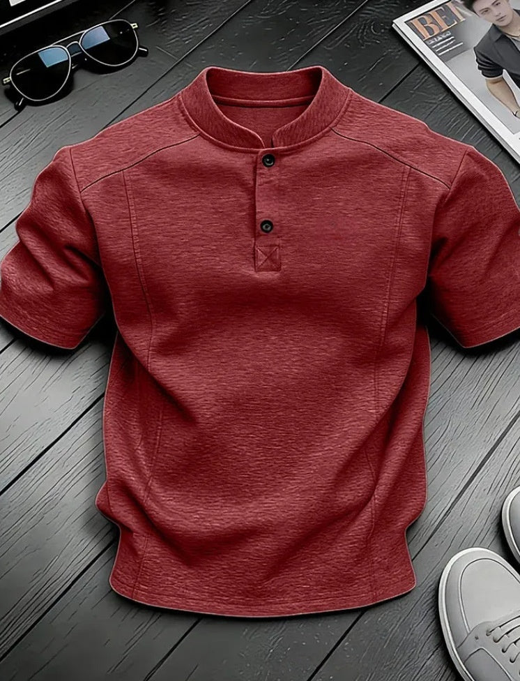 Men's Stand Collar Button Henley Shirt