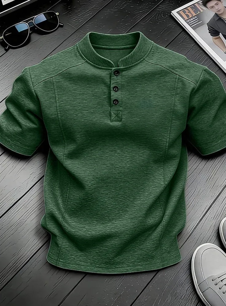 Men's Stand Collar Button Henley Shirt