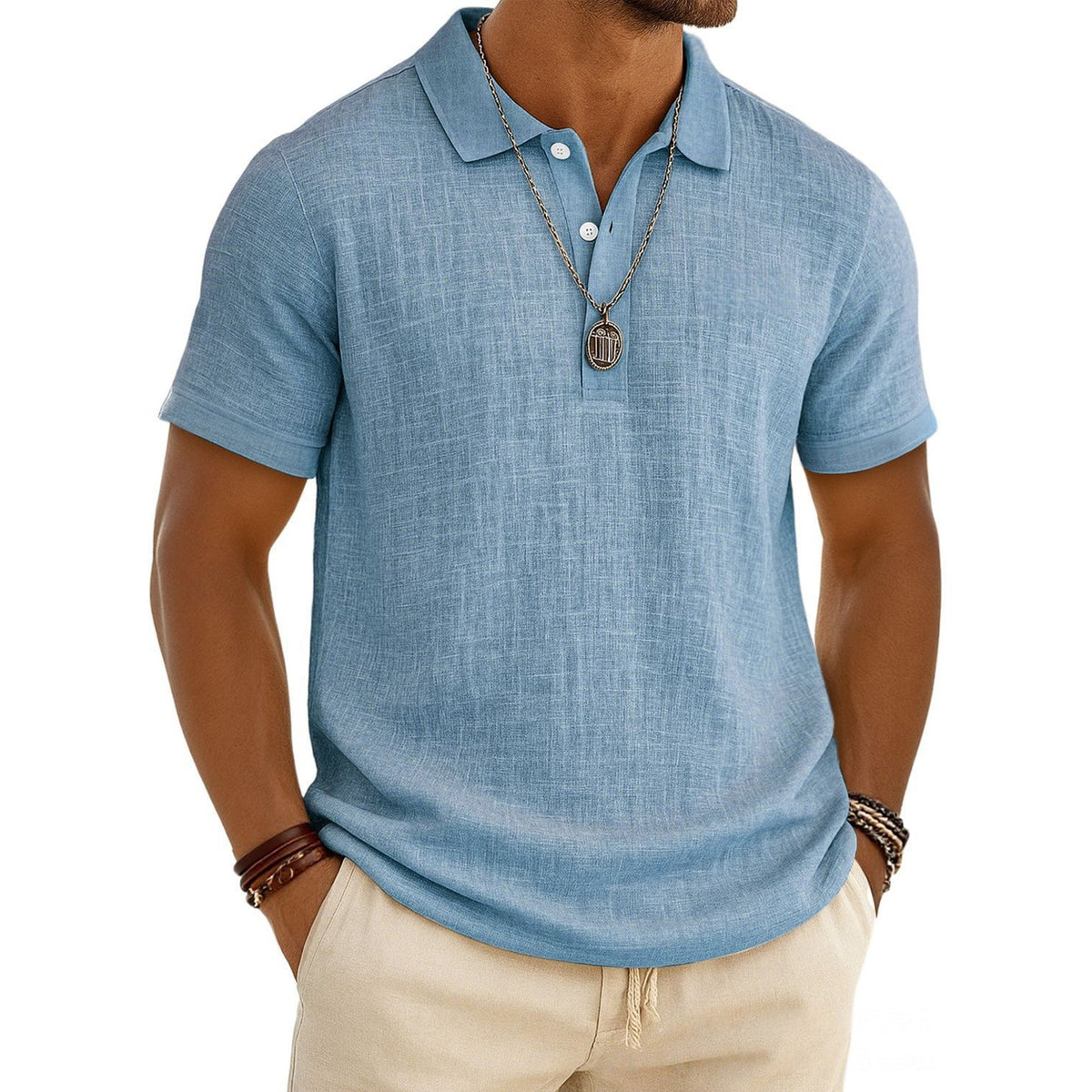Men's Slub Cotton-Linen Casual Polo Shirt