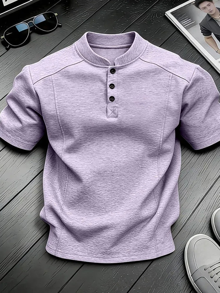 Men's Stand Collar Button Henley Shirt