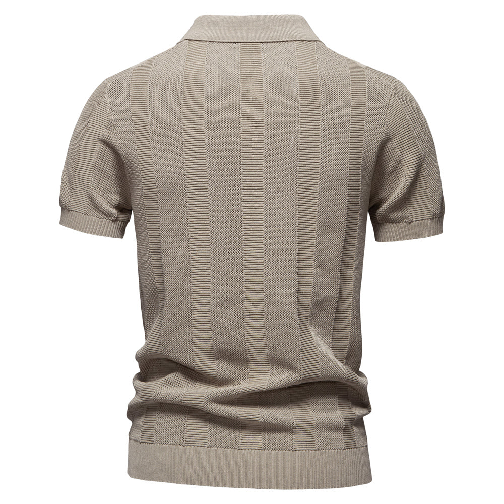 Men's Striped Hollow Knit Polo Shirt