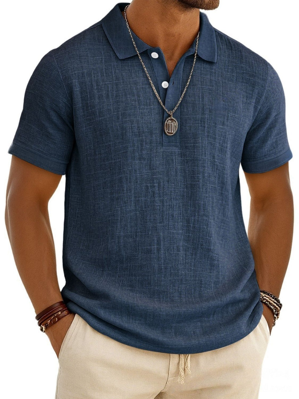 Men's Slub Cotton-Linen Casual Polo Shirt